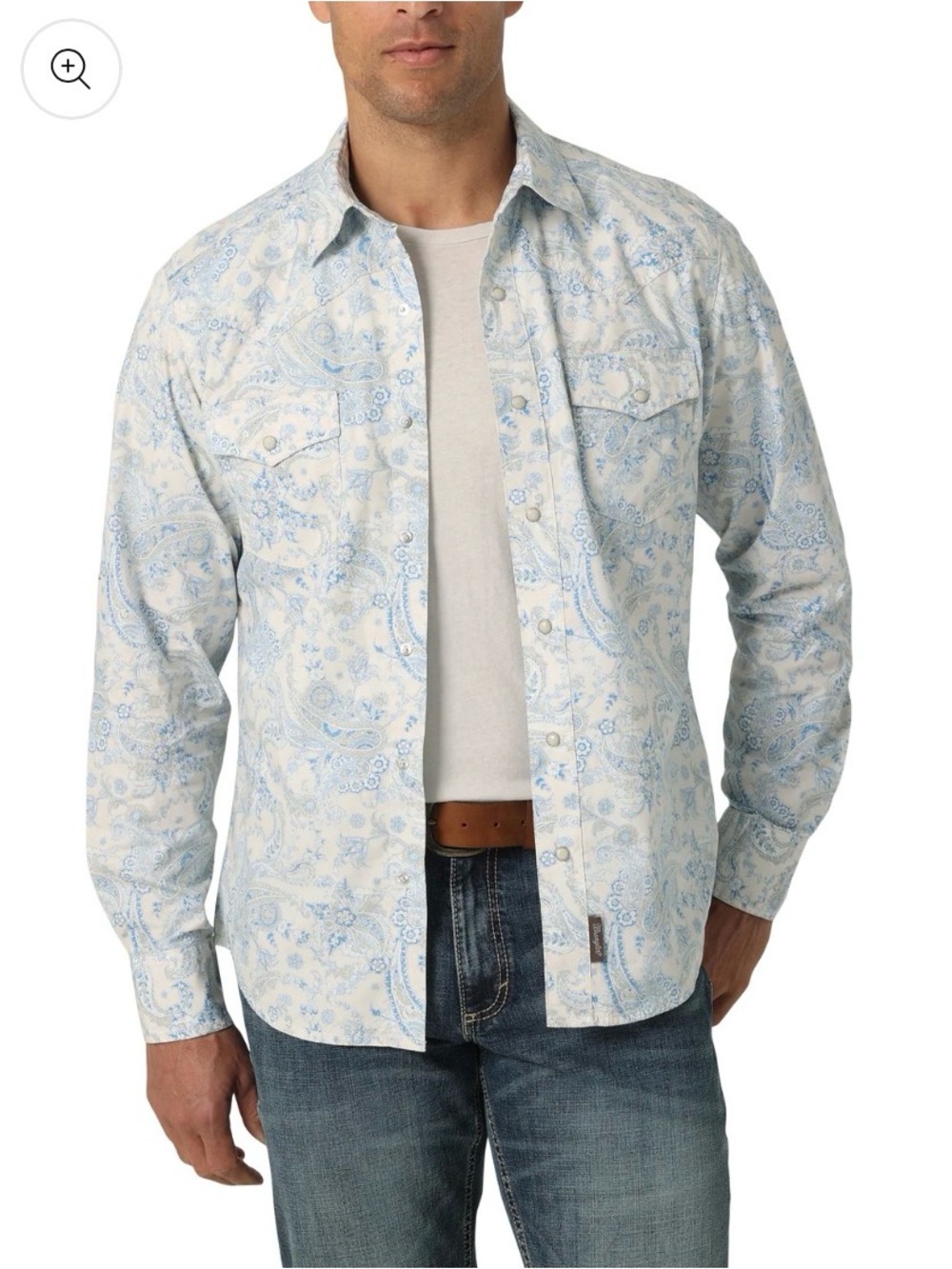 Men’s Wrangler Retro Light Blue Paisley Button-Up Shirt